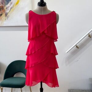Women’s Layered Ruffle Shift Dress - Hot Pink